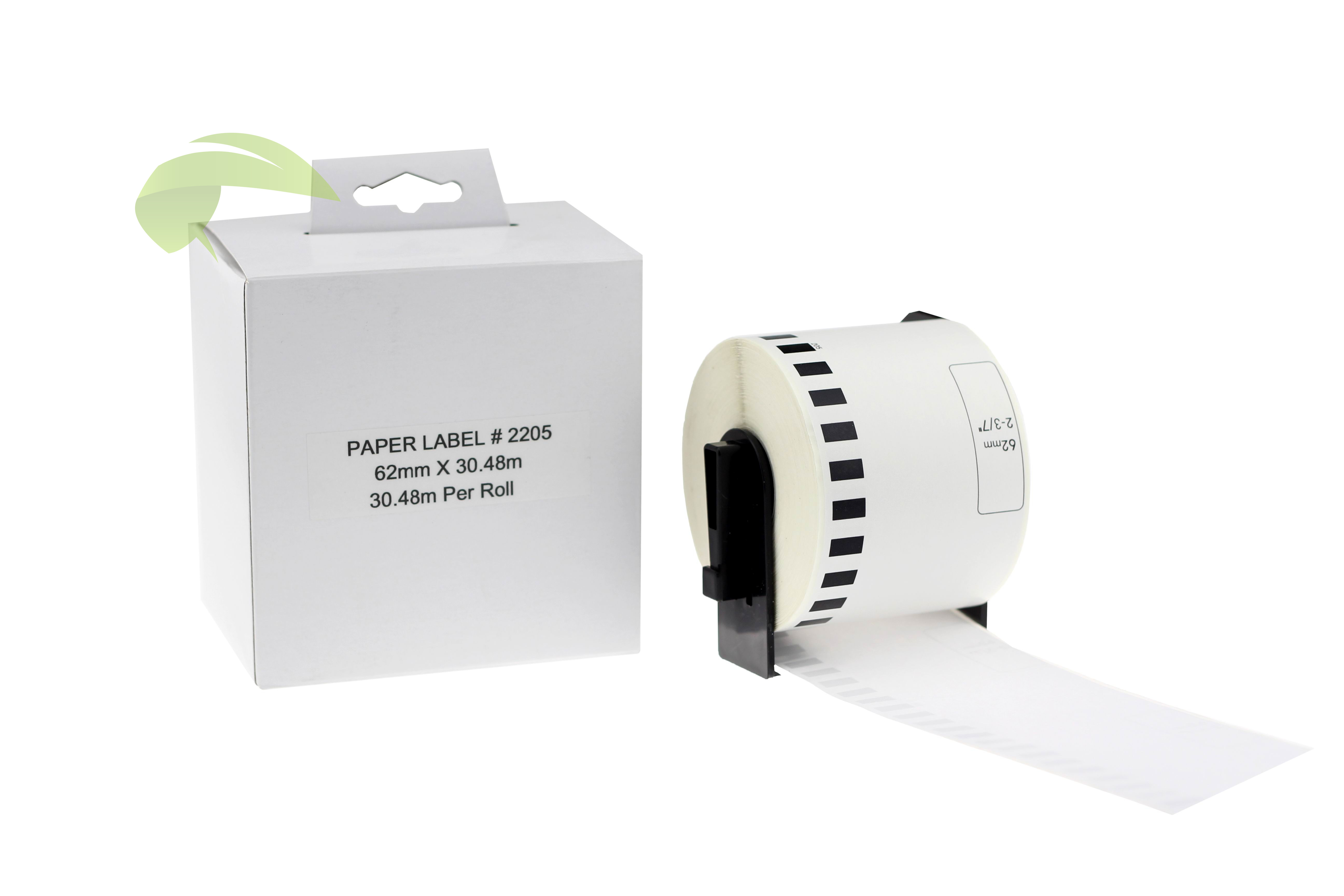Kompatibilní etikety pro Brother DK-22205, 62mm x 30,48m, role, bílé