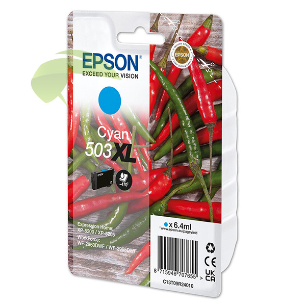 Epson 503XL, C13T09R24010 originální cyan, WorkForce WF-2960/WF-2965/XP-5200/XP-5205