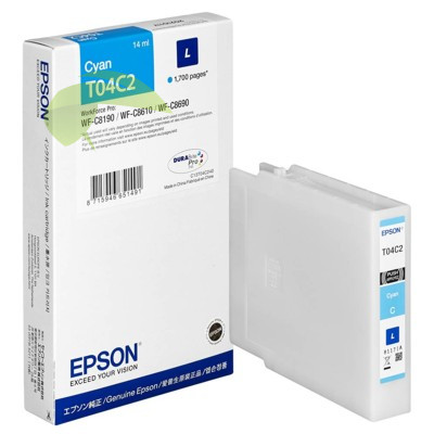 Epson T04C2, C13T04C24N (L), originální náplň cyan, WorkForce Pro WF-C8190/WF-8690