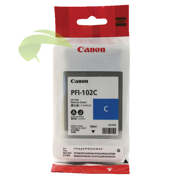Inkoustová náplň Canon PFI-102C, 0896B001 cyan originální, LP17/LP24/iPF500/iPF510/iPF600/iPF605/iPF