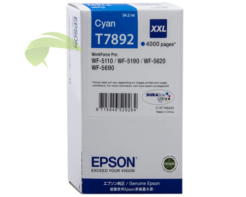 Epson T7892 XXL, originální cyan, WorkForce Pro WF-5110/WF-5190/WF-5620/WF-5690
