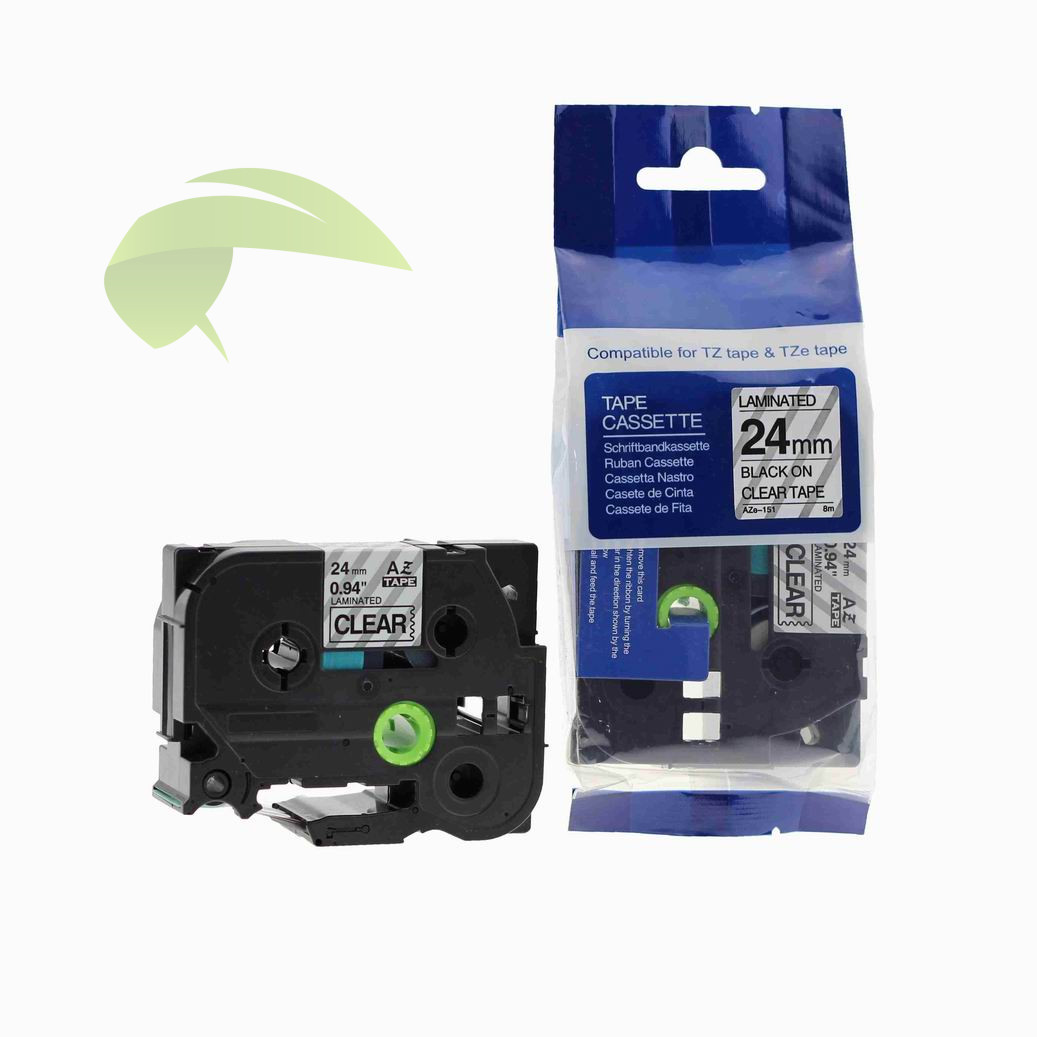 Kompatibilní páska pro Brother TZe-S151 24mm x 8m silně lepící, černý tisk / průhledný podklad