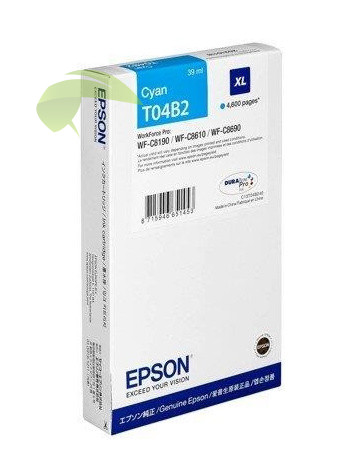 Epson T04B2, C13T04B240 (XL) originální náplň cyan, WorkForce Pro WF-C8190/WF-8690