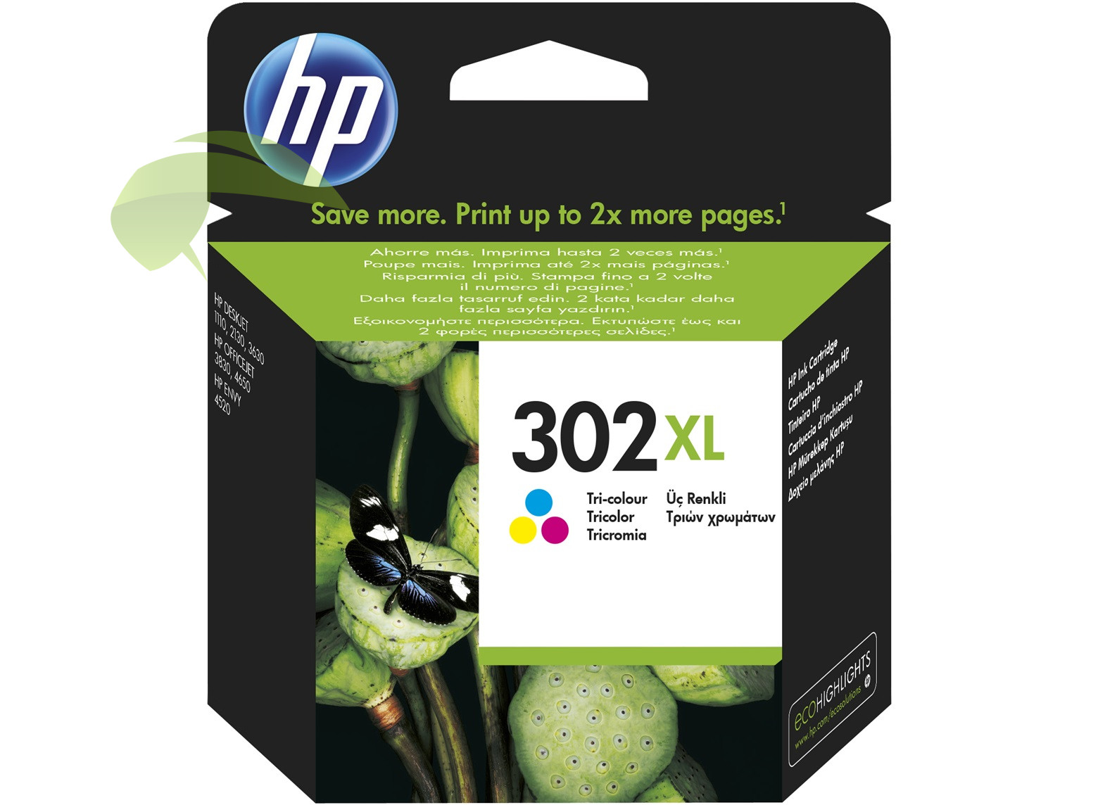 HP F6U67AE, HP 302XL originální tříbarevná náplň, DeskJet 1110/2130/ OfficeJet 3830/4650/ENVY4520