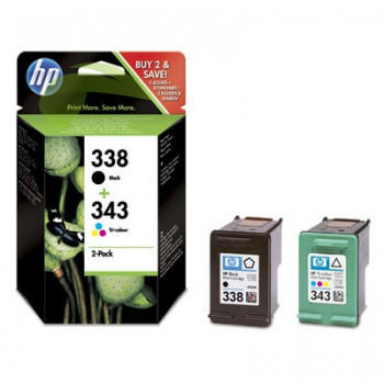 HP SD449EE, HP 338 + 343 dvojbalení originálních náplní  CMY+K, Deskjet 460/5740/5743/5745